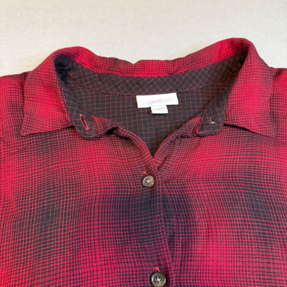 J. Jill Womens Red Black Flannel Plaid Rayon Button Down Tunic Shirt Large L